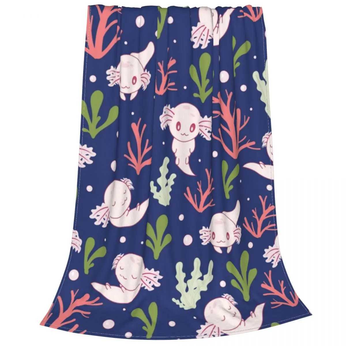 Cute Axolotl Blankets Fleece Spring/Autumn Fish Aquatic Animal Portable Super Warm Throw Blanket for Home Office Quilt Y240815