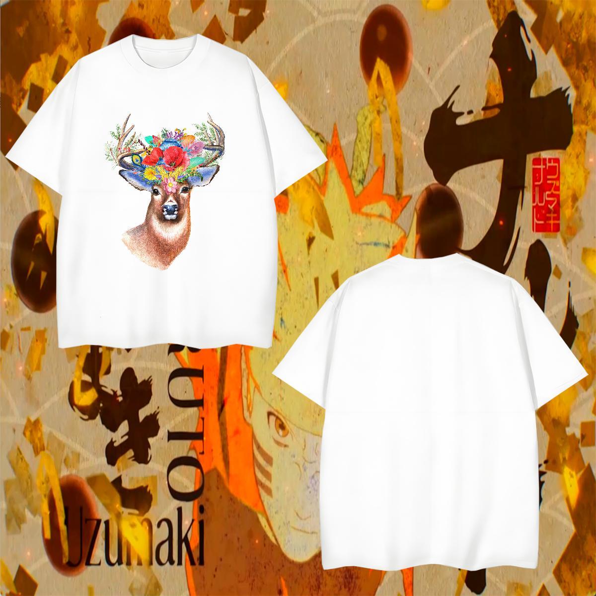 Mens T Shirts 100% Cotton 230g Deer Casual O-Neck Short Sleeve Plus Size Cartoon Men Tops Tees Fashion Wholesale Tee Shirt