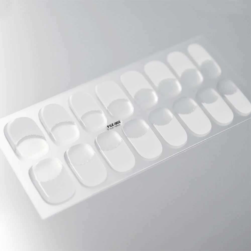 16Tips White French Semi-Cured Gel Nail Patch Sliders Full Cover Gel Nail Stickers For UV Lamp Adhesive Decals Manicure Patch #7XJ240814