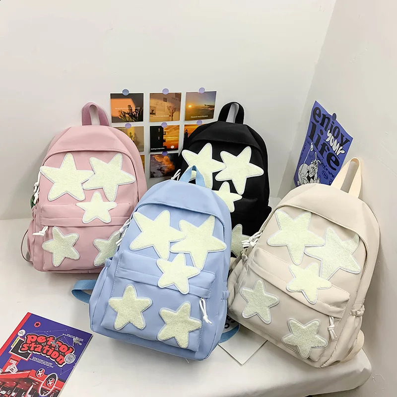 Womens Casual School Backpack Cute FivePointed Star Shoulder Bags For Teenagers Girls Students Large Capacity Laptop Handbags 240814