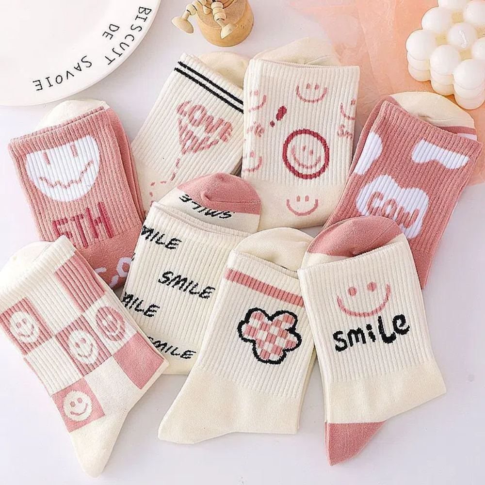 Sock Kids Mid Tube Korean Ins Trendy Versatile Cartoon Cute Japanese Student Sock Kids White Autumn New Collection
