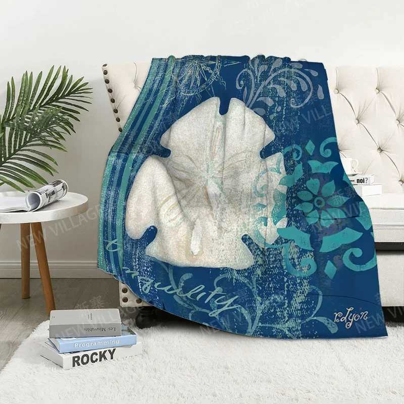 Knee blanket plaid sofa warm winter bedspread blanket decoration underwater world style warm wool Nordic plants soft and hairy Y240815