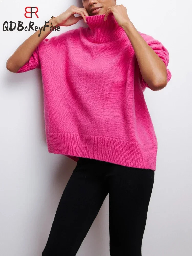 Winter Women Turtleneck Sweater Oversize Long Sleeve Top Autumn Casual Loose Jumper White Thick Warm Knitted Pullovers for Women 240815