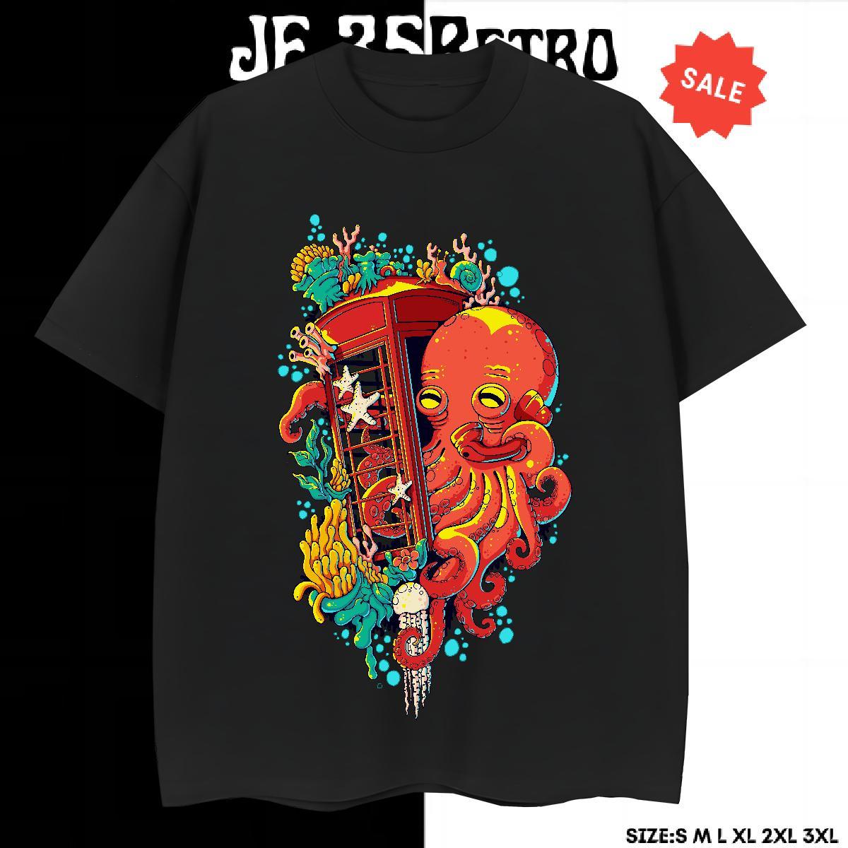 Unisex Men T Shirts octopus O Neck Short Sleeves Sport Floral Print 230g 100% Cotton Couples T Shirts Fashion Designer Tees