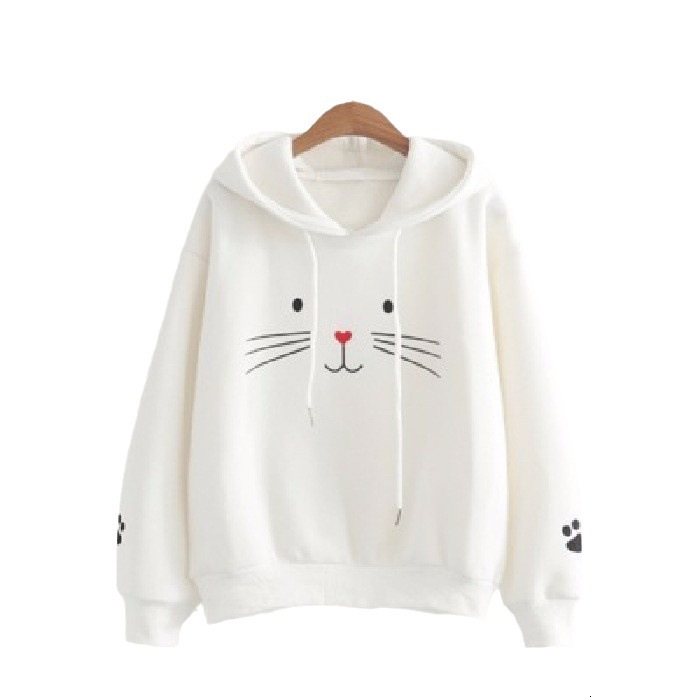 Embroidered face hooded sweatshirt women's autumn and winter student Korean version artistic cat long sleeved plush cute jacket 49463 12858
