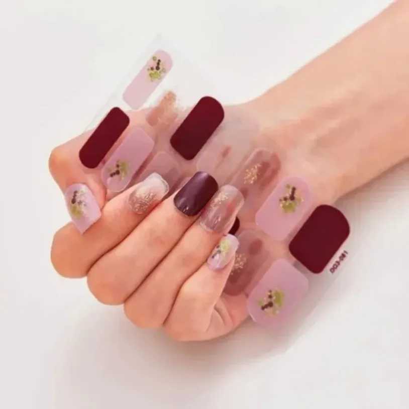 New 5D Semi Cured UV Gel Nail Slider Blush Flowers Design Full Nails Wrap Decals Waterproof UV StickersXJ240814