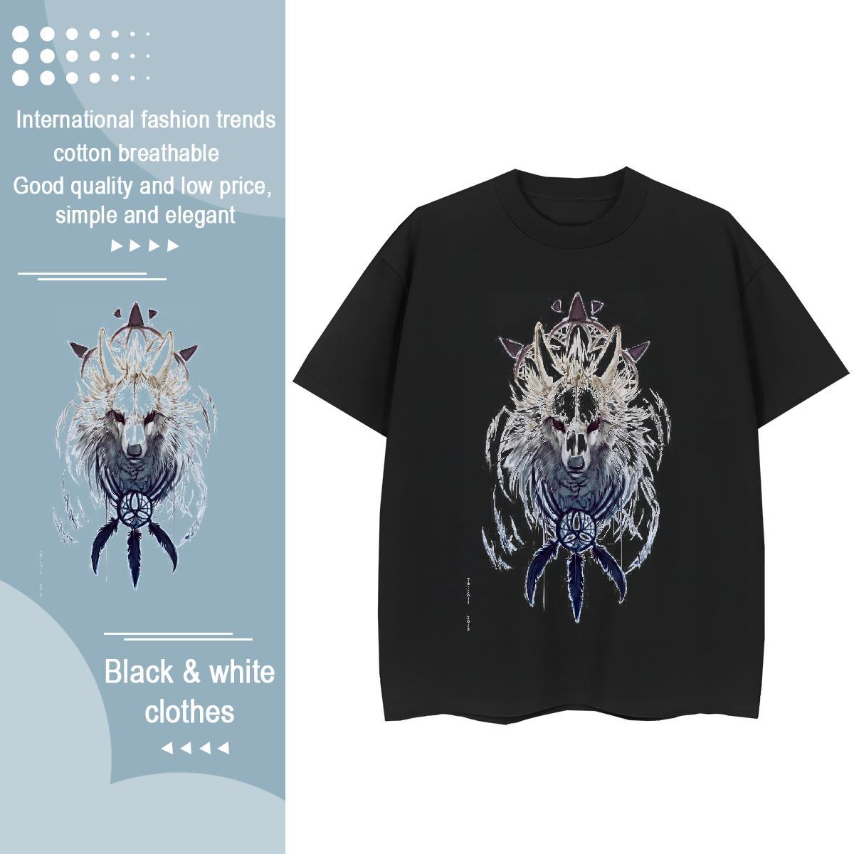 DIY Woman T Shirts Breathable Soft 100% Cotton 230g Womens Tshirts Cartoon Print wolf Street Casual Comfortable Clothes Shirt