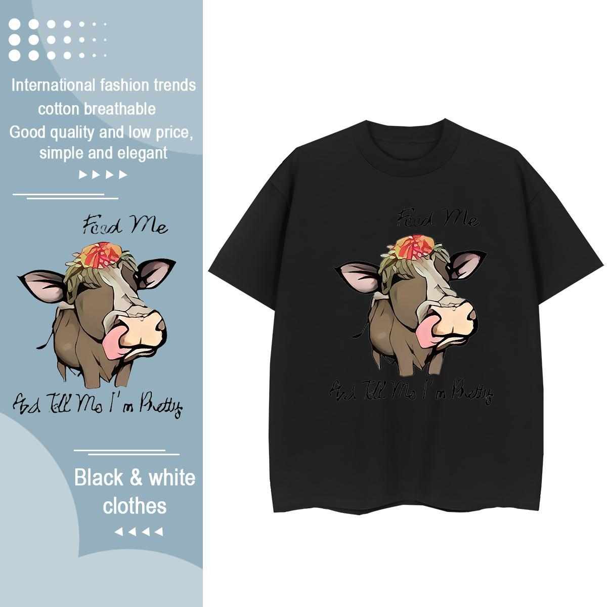 Free Shipping T Shirts Men cow Breathable Crew Neck Hip Hop Black White 230g Cotton Men Tees Designer Tops