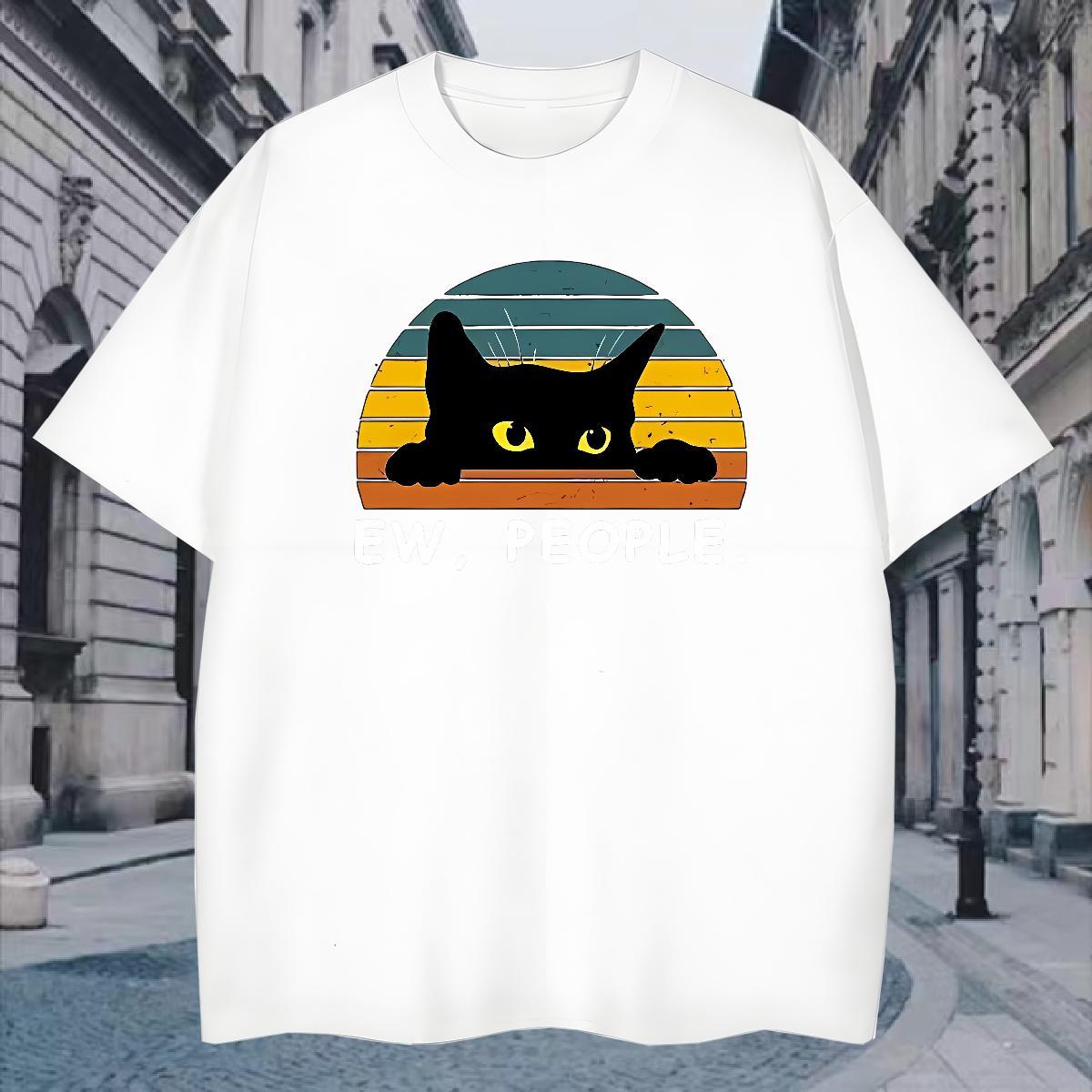Loose T shirt cat Breathable Short Sleeve Outdoor Graphic 230g Pure Cotton Mens Tshirts Fashion Tops