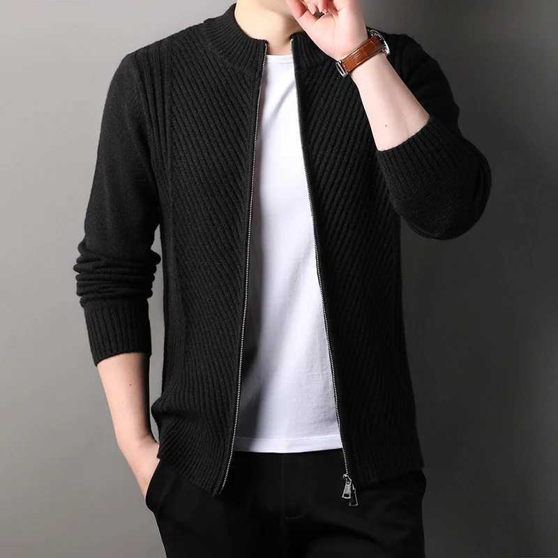 Autumn Winter Knitted Sweater Mens Casual Fashion Solid Color Zipper Knitwear Cardigan Sweaters Jacket Man Jumper CoatXJ240814