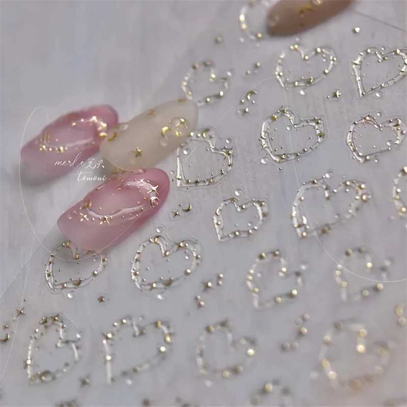 1pcs Jelly Nail Stickers Shiny French Ice Crystal Stars Love Self Adhesive Stickers For Nails DIY Valentines Day Decorat DecalsXJ240814