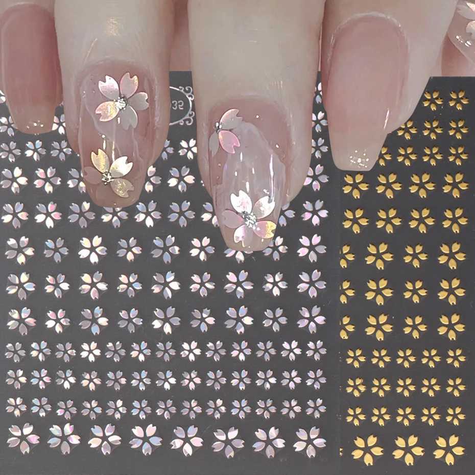 Laser Sakura Flower 3D Nail Sticker Holographic Foils Decals Snake Star Heart Adhesive Sliders Cherry Blossom ManicureXJ240814