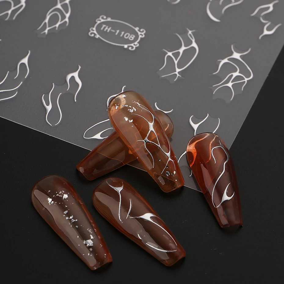 3D Metalic Line Nail Stickers Sliver Thorns Vine Curve Stripe Lines Tape Swirl Sliders Manicure Adhesive Nail Art DecalsXJ240814