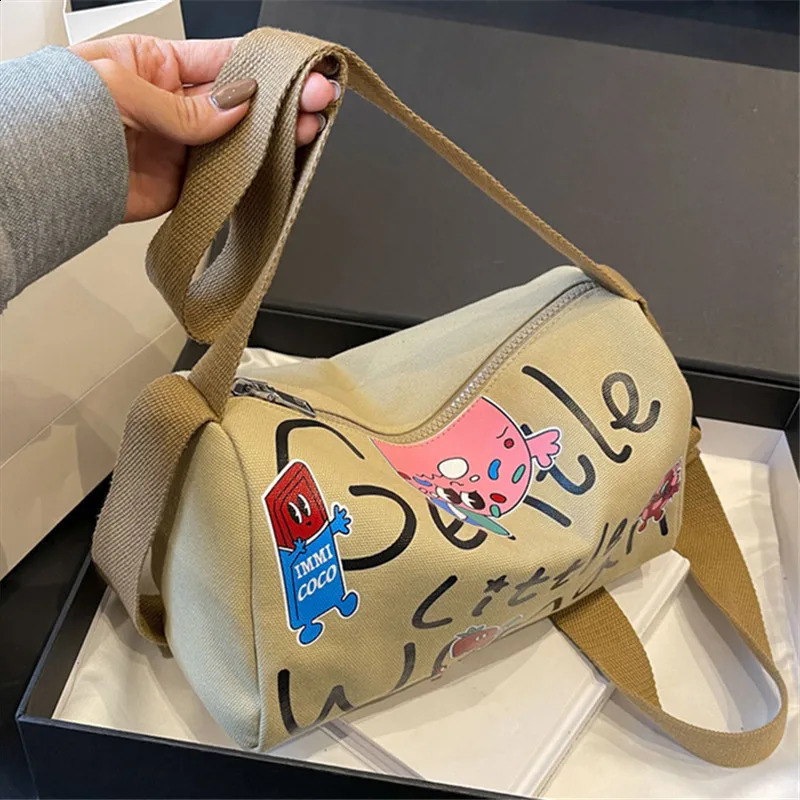 High Beauty Letter Printed Canvas Pillow Bag for Work Travel Single Shoulder Youth Daily Versatile Casual Crossbody Bags 240814