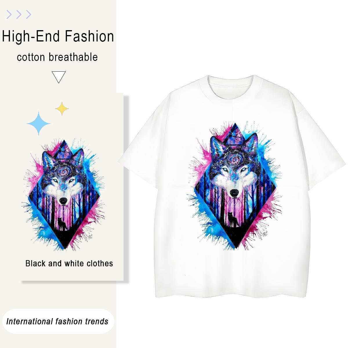 TOP Quality Men Tees Beach 230g 100% Cotton Oversized Crew Neck wolf T-Shirts Factory Direct Tshirts