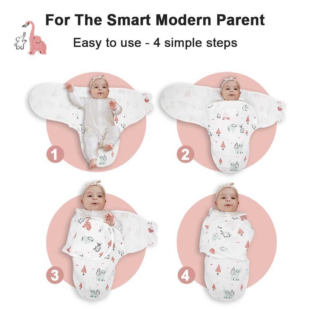 Sleeping Bag For Baby 100%Cotton Soft Adjustable Infant Wrap Summer Thin Sleepwear Elephant Print Diaper Baby Swaddling Blanket Y240814