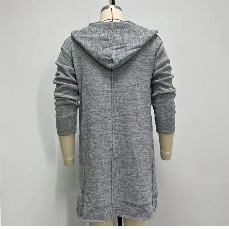 Winter Mens Vintage Hooded Thin Sweater Cardigan Long-sleeve Knitwear Loose Long Hoodie Coat for Men Casual Knitted Warm Jacket 240814