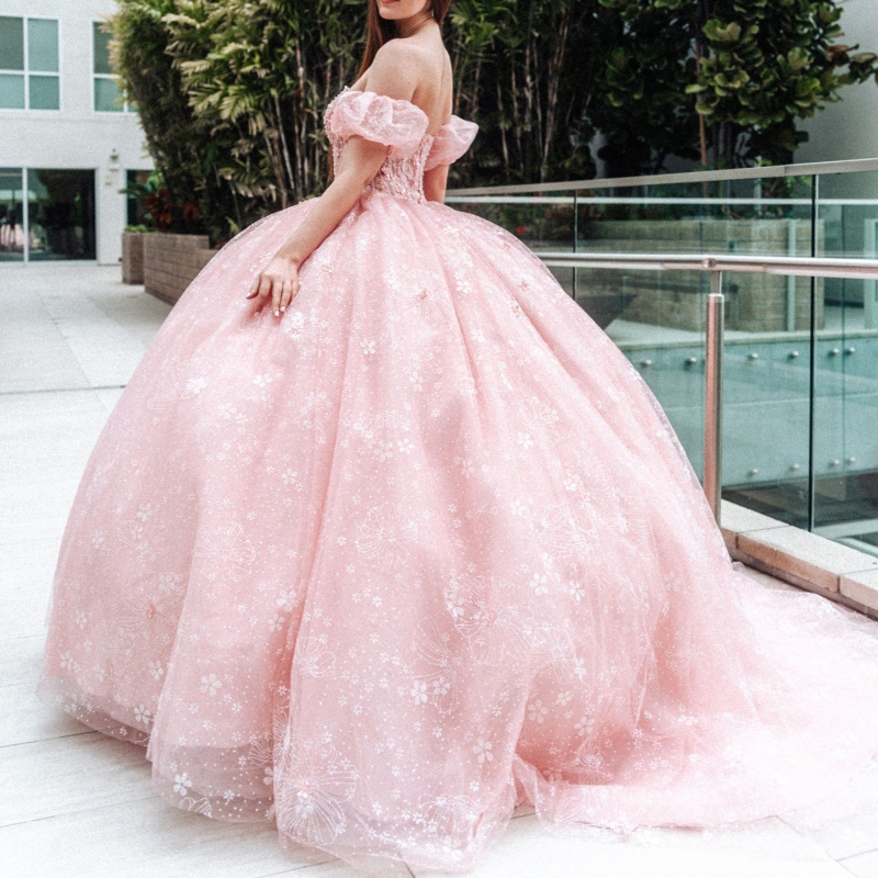 Light Pink Sparkly Quinceanera Dresses 2024 Formal Party Beading Lace Tull Sweet 15 Dress Graduation Ball Gwon Prom Gowns