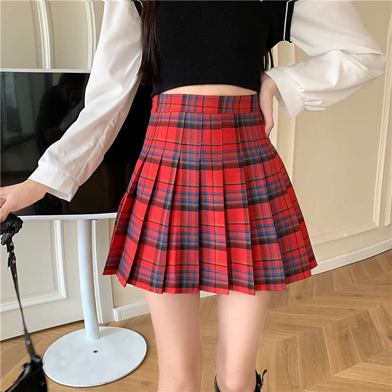 Tennis Y2K Mini Women Green Red Plaid Thick Wool High Waist Pleated Skirt Student Preppy Style Outfit Christmas