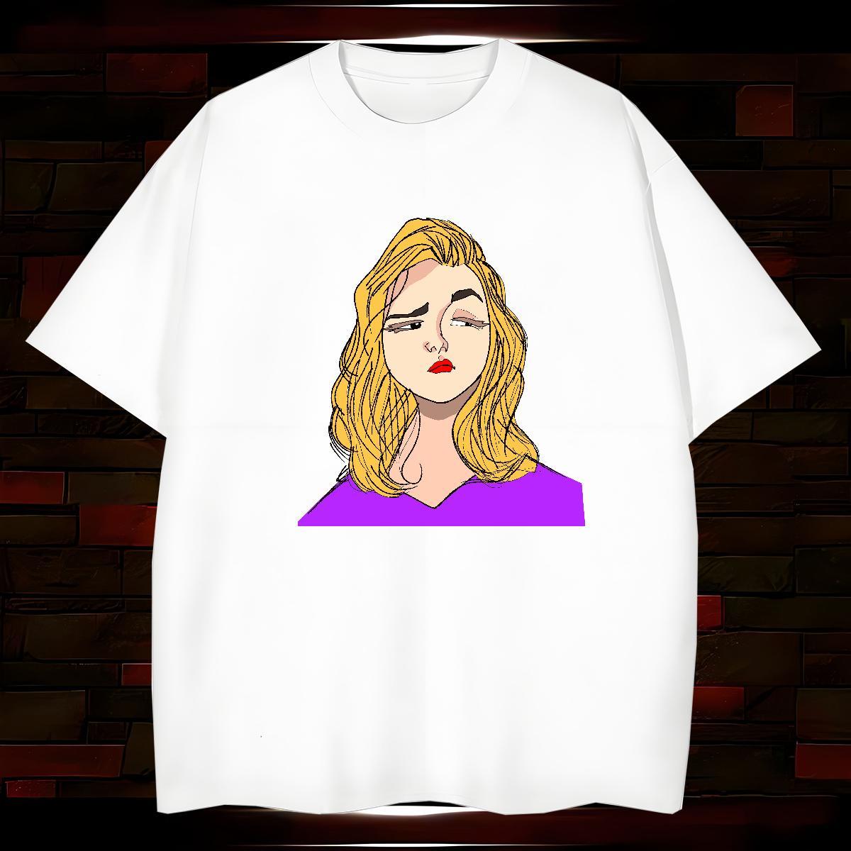 T Shirt For Man 230g Pure Cotton portrait Anime Printing Street Short Sleeve O-Neck Oversized Men Tees 2024 Designer Cool Design Tops Tees
