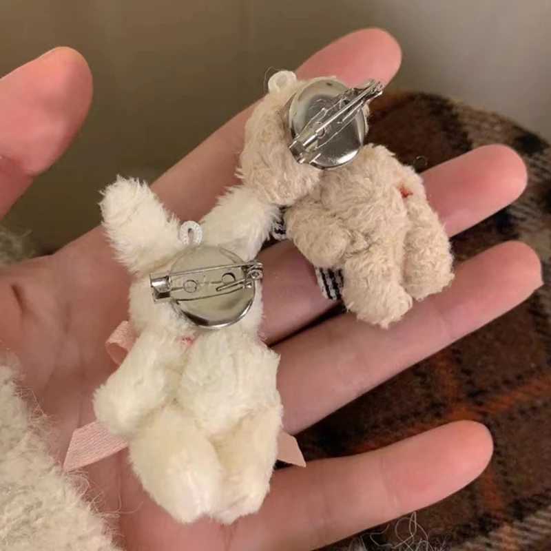 Bow Bear/Rabbit Collar Pin Soft Clothes Badge Plush Animal Brooch Decorative Backpack Hanger Bag Accessories Y08E W240815