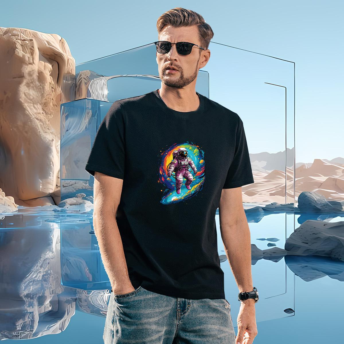 Men T Shirts 230g Cotton universe Street Wear Round Neck Short Sleeve Black White Tshirt for Man Woman 2024 Summer Popular Tops Tees