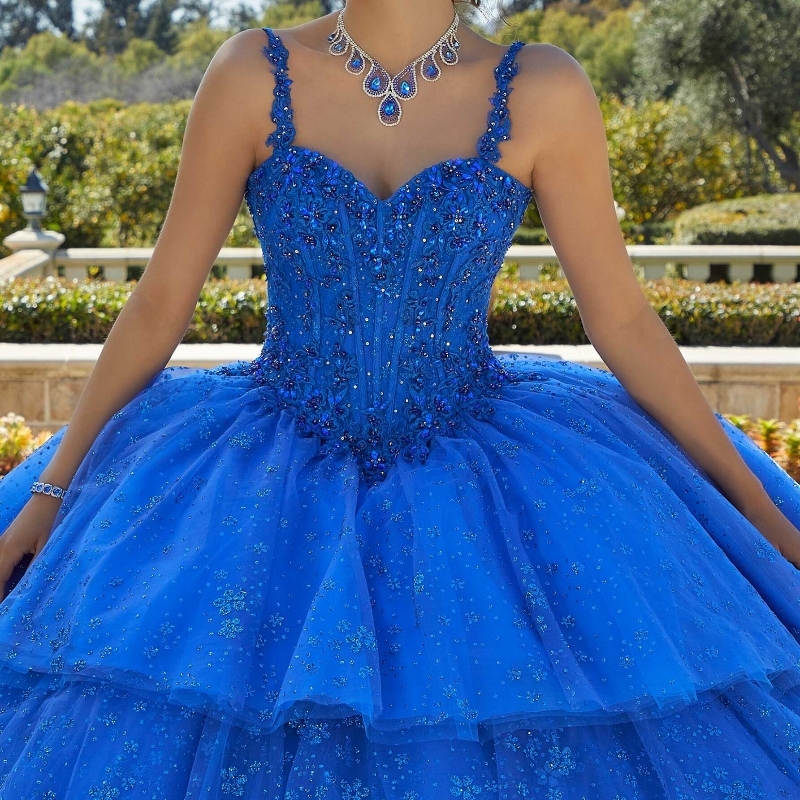 Royal Blue Princess Quinceanera Dresses Ball Gown 2025 Off Shoulder Beaded Crystals Tiered Tull Sweet 16 Prom Party Gown Lace-Up