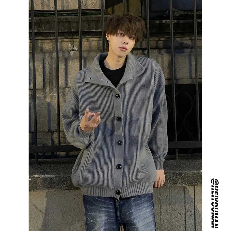 Solid Cardigan Sweater Men Korean Lazy Leisure Knitted Sweaters Hip Hop Streetwear Loose Simple Knitwear Coat Male ClothesXJ240814