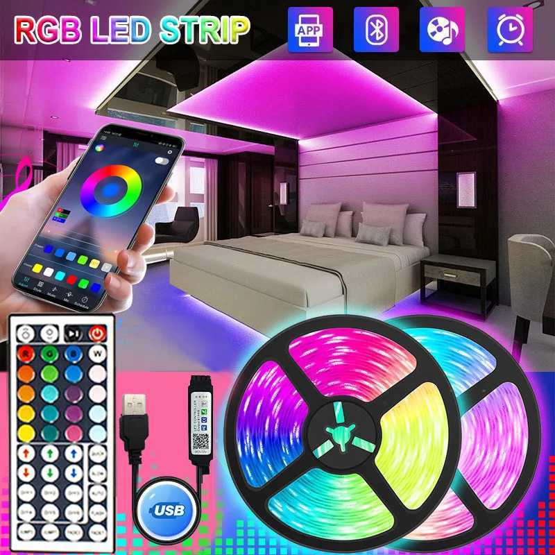 LED Strip Lights 1-5m 10m 15m 20m 30m Rgb Tape Neon Led Lights SMD5050 DC5v Led Lamp Music Sync Gaming Room Decoration Luces Led CL240815