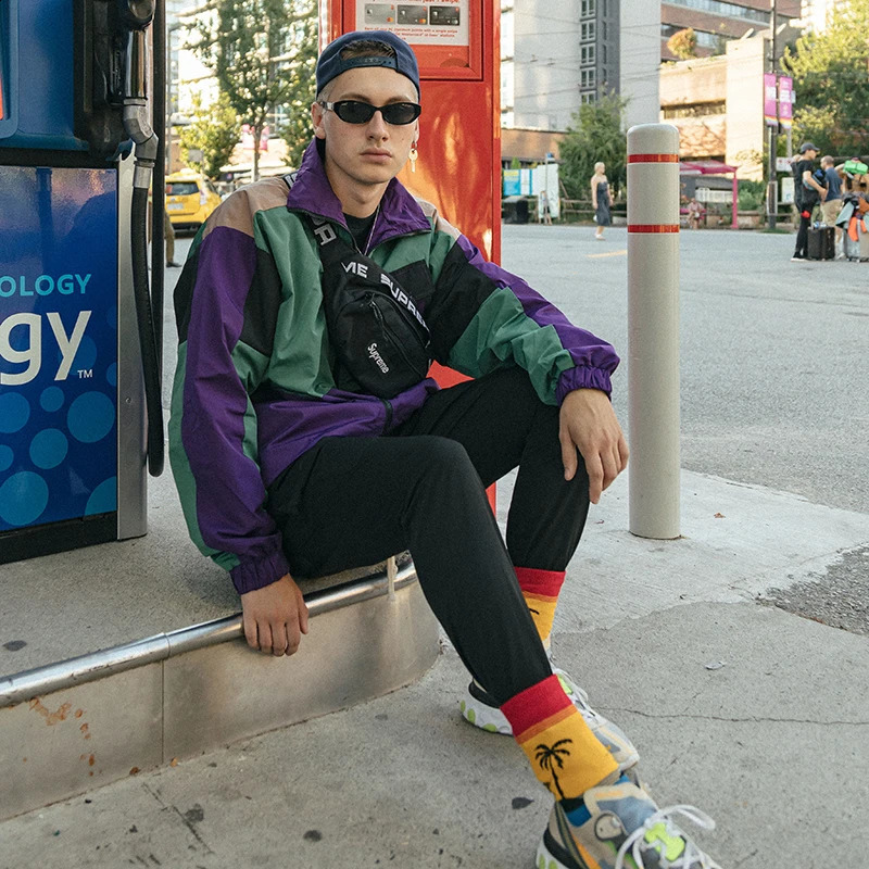 Hip Hop Streetwear Jacket WindBreaker Retro Color Block Patchwork Track Jacket Coat Men Harajuku Cotton Loose Jacket 240815