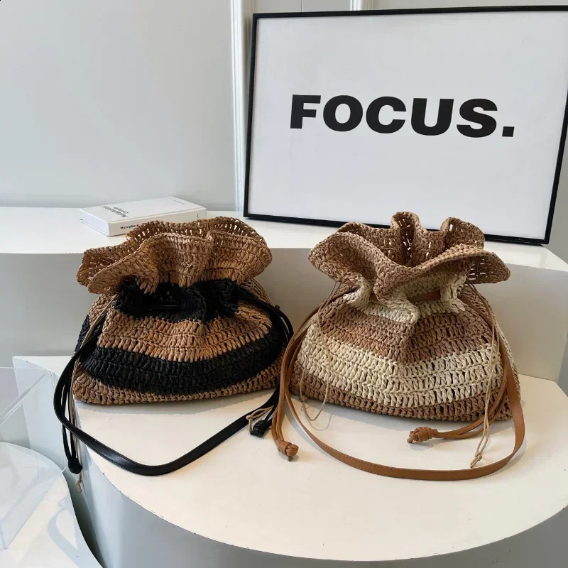 Style Shoulder Bag High Capacity Woven Bag for Summer Vacation Straw Shoulder Bag Women Moda Vintage 240815