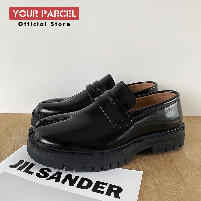 Split Toe Horseshoe For Men's Thick Sole Lefu Tabi Patent Korean Version Trend Casual Leather Shoes 241117