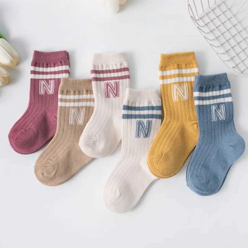 3 pairs of childrens knitted soft cotton letter socks childrens long knee high socks baby children baby boys and girls cute striped socks W240814
