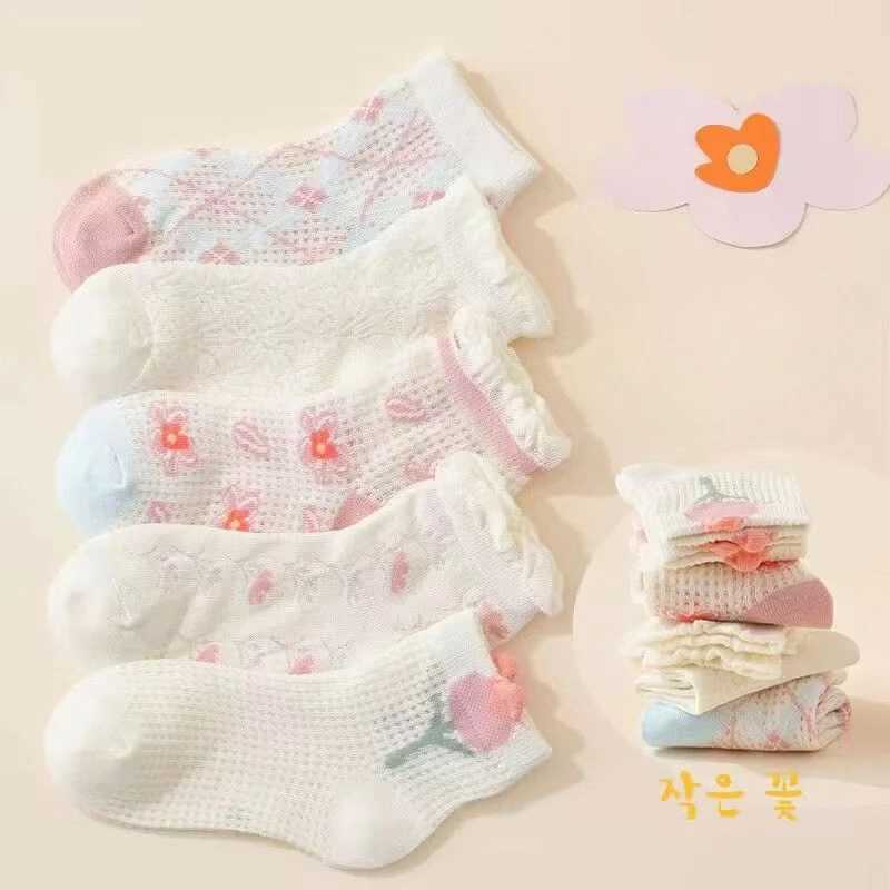 5 pairs/batch of childrens socks cute cotton for children and girls outdoor travel sports socks spring and summer sports clothing accessories W240814