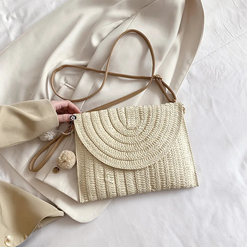 Casual Women Envelope Clutch Bags Lady Fashion Crossbody Bag Beach Straw Woven Messenger Shoulder Travel Tote Purse 240814
