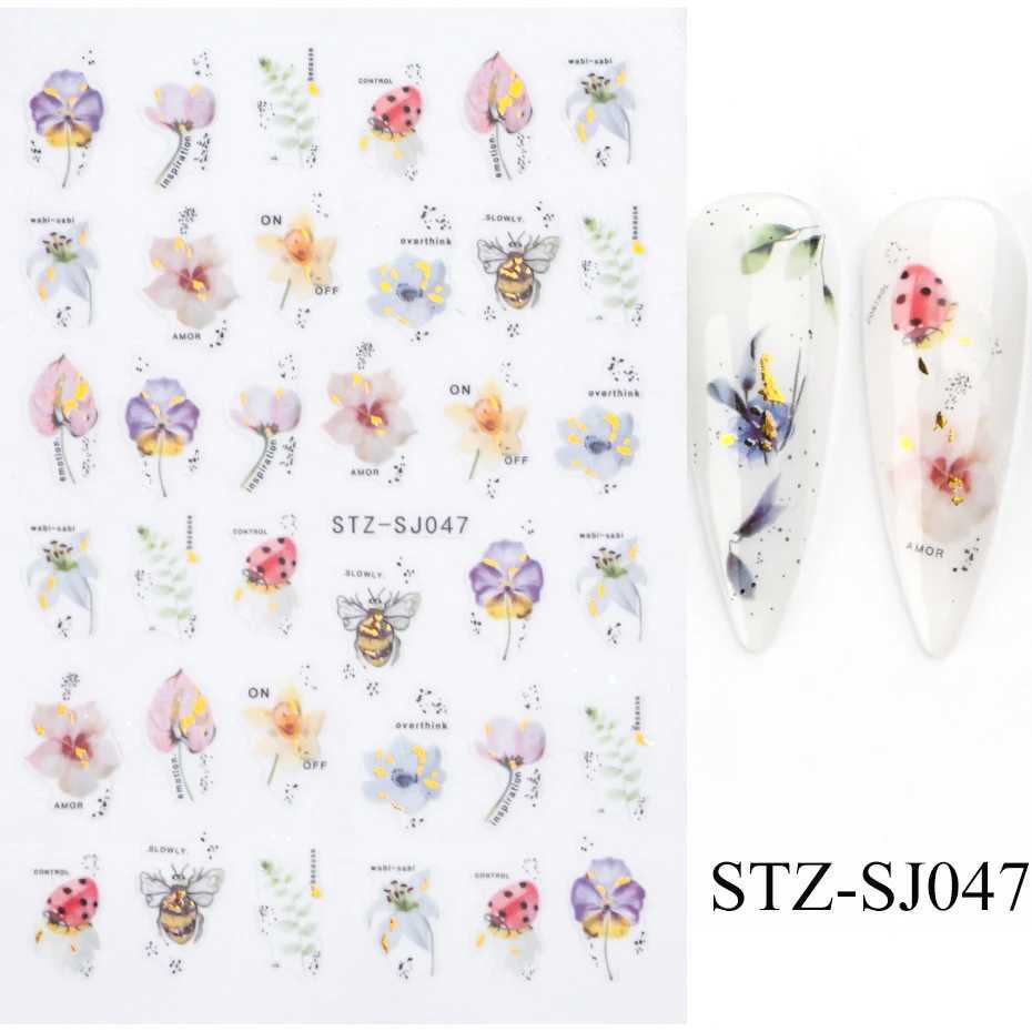 3D Nail Sticker Gold Bronzing Flower Leaves Nail Ink Watermark Geometric Lines for Slider Nail Art Decoration Manicure DesignXJ240814