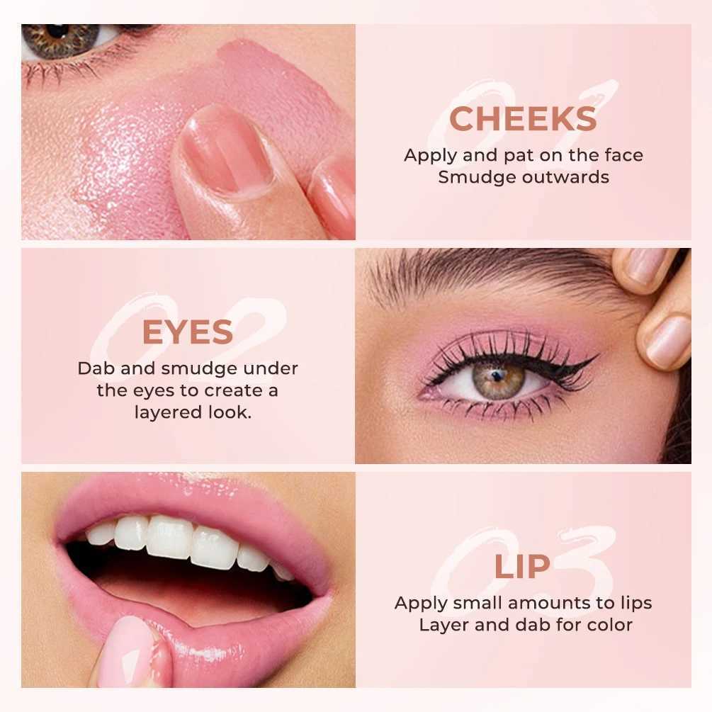 QIBEST Multifunct Balm 3 In 1 Matte Lipstick Blush Eyeshadow Lightweight Cream Color Changing Lipstick Lip Tint Makeup For Women Y240815