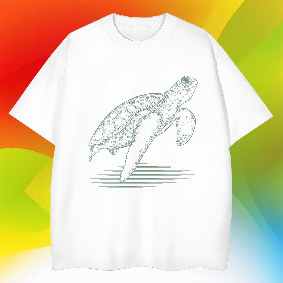 Popular Couples T Shirts Home Outdoor 230g Cotton Custom Cartoon O Neck Short Sleeves tortoise T-Shirts DIY Tops Tees