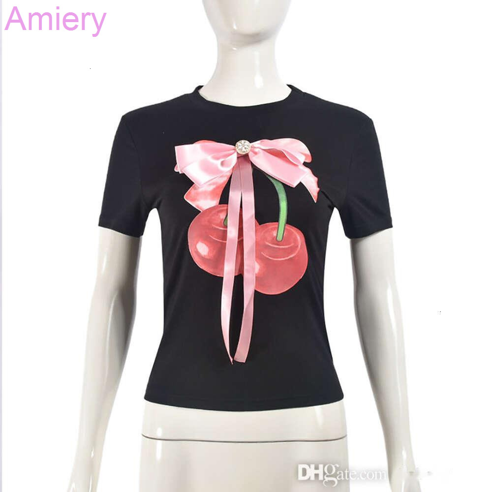 New T Shirt Women Fashion Printed Bow Crop Top Graphic Tee 2024 Summer INS Trendy Short Sleeve Round Neck T-shirts