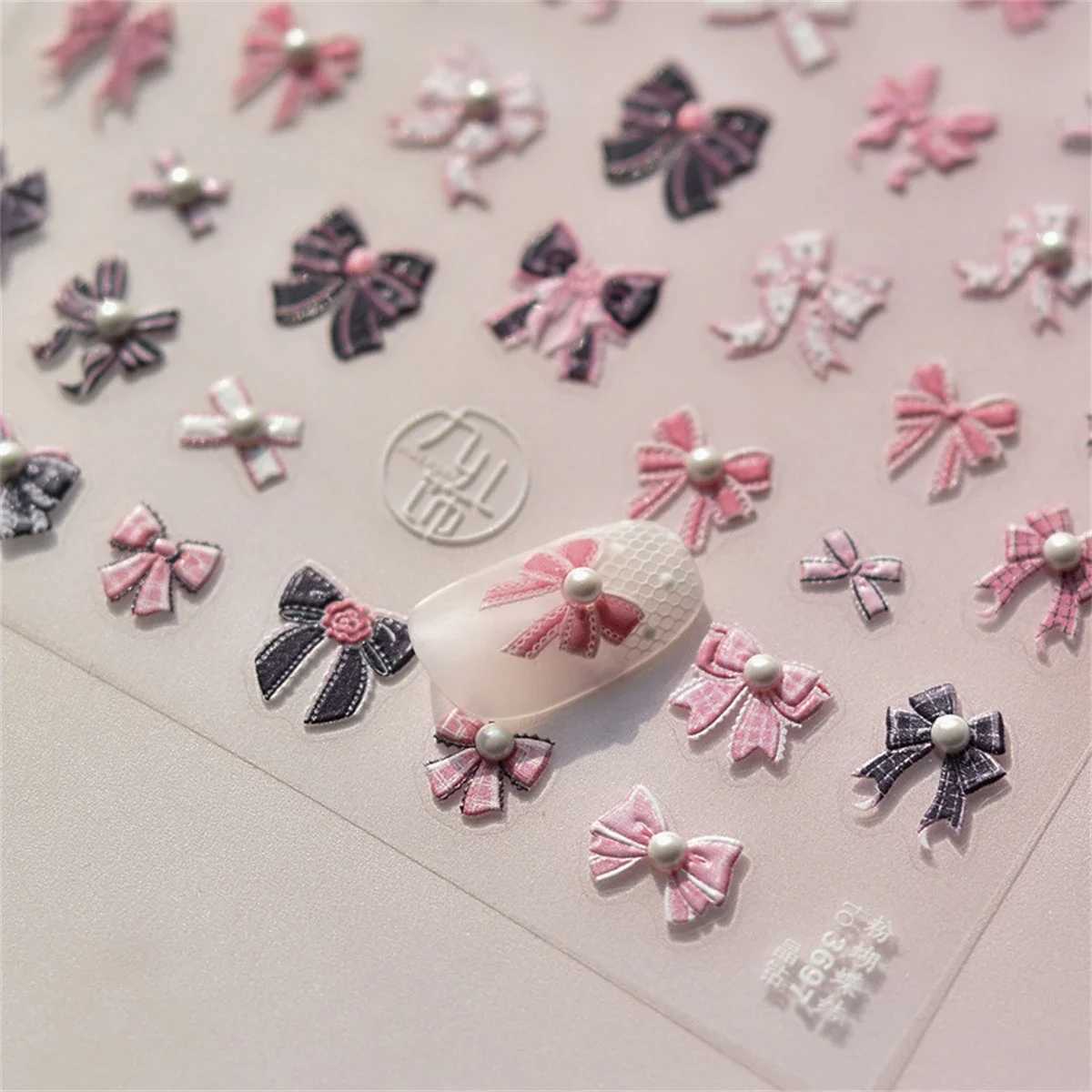1pcs 5D Kawaii Exquisite Pink Bow Nail Sticker Japanese Colorful Small Ribbon Adhesive Decals Nail Art Decoration DIY AccessoryXJ240814