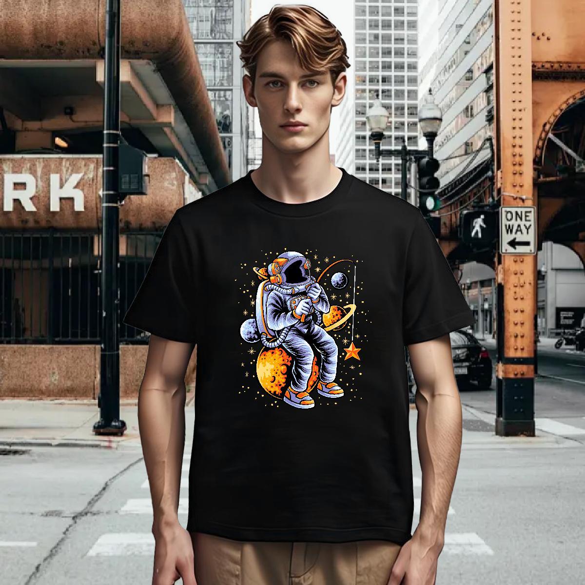 Mens T Shirts 230g Pure Cotton cosmonaut Street wear Hip Hop Breathable Anime Print Couples T Shirts Fashion Loose Clothes