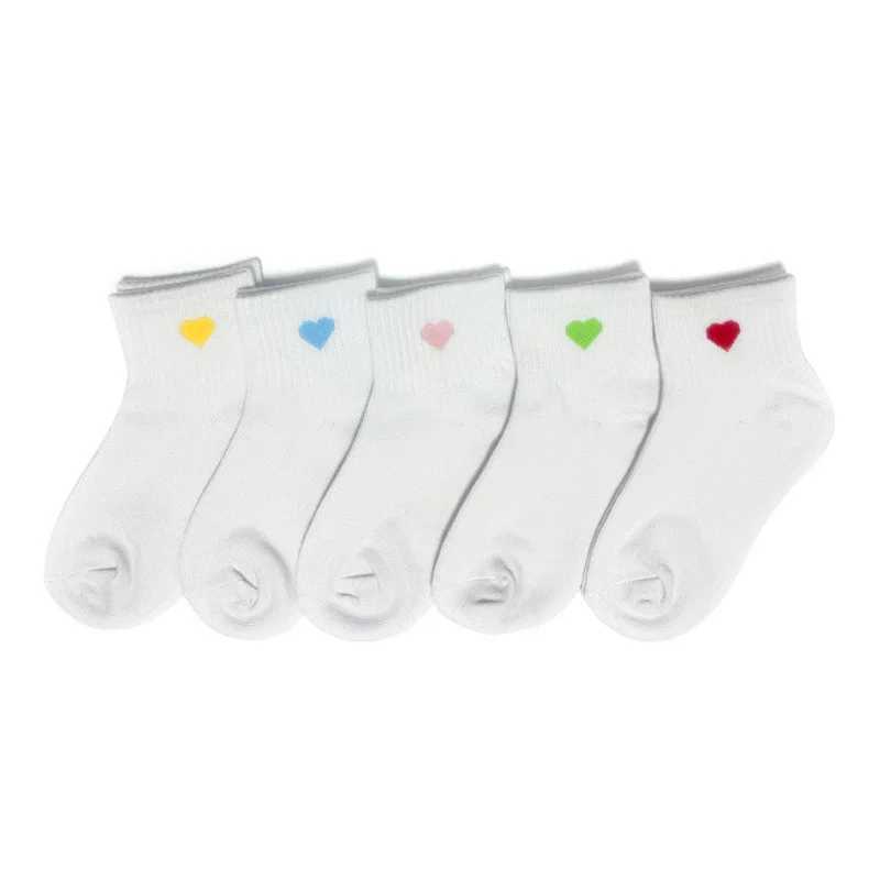 5 pairs of cute heart patterned childrens white socks for girls W240814