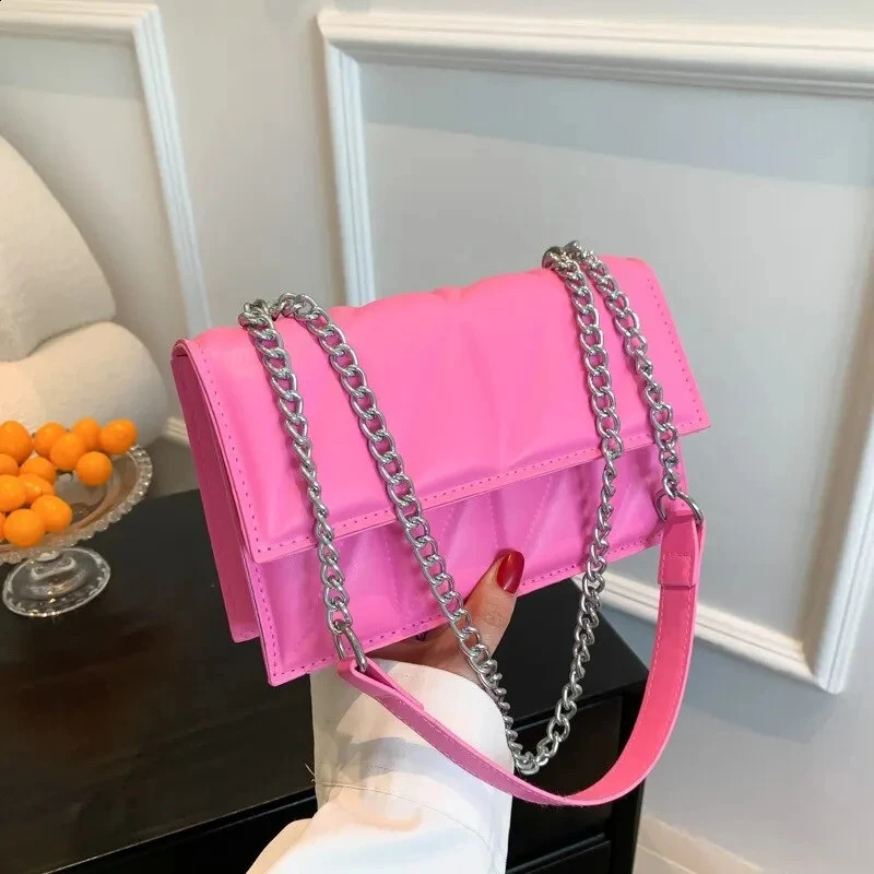 Solid Plaid Crossbody Bags For Women Chain Decor Fashion Shoulder Bag Ladies Handbag Daily Used 240814