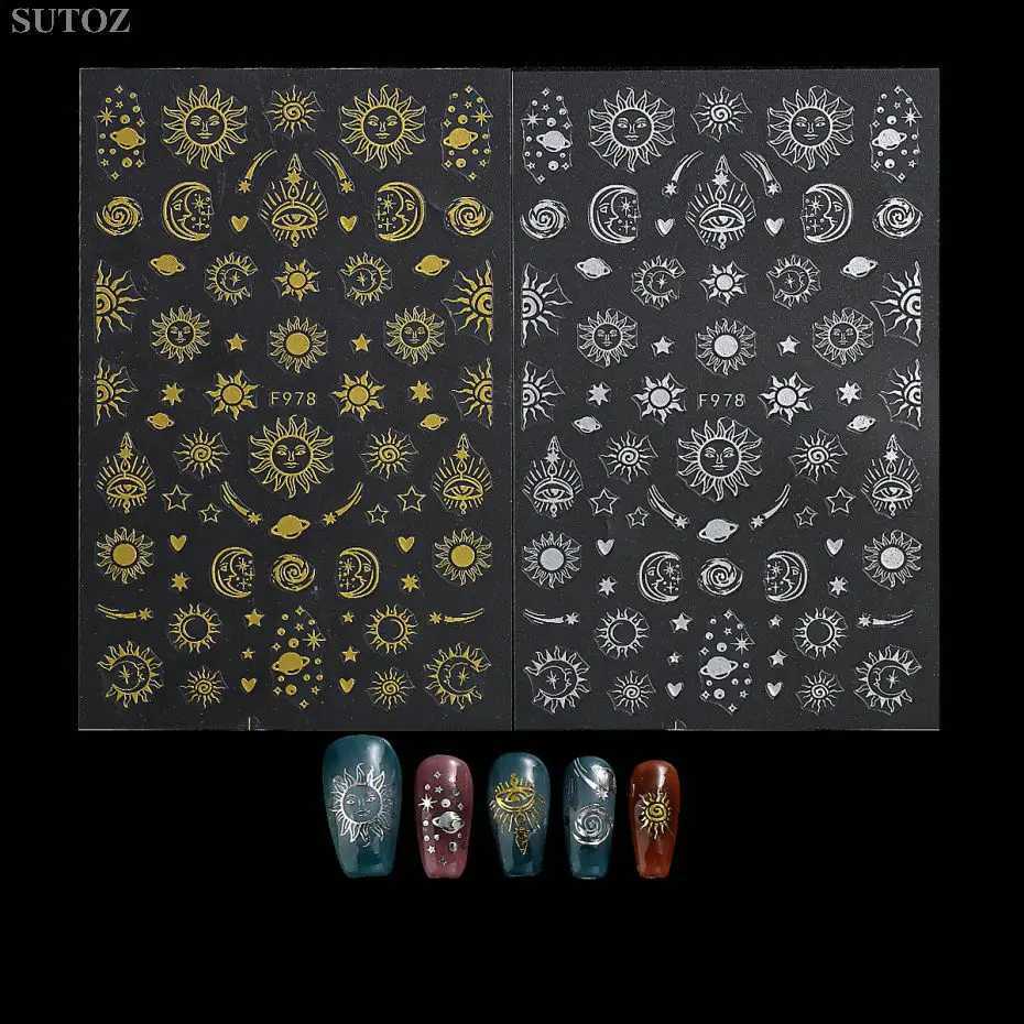 Metal Adhesive Stickers For Nails Sun Moon Eye Runes DIY Design Retro Bohemian Style Nail Art Decal Manicure Accessories #F978XJ240814