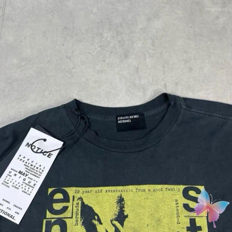 Men's Hoodies Hiphop Street Men Women Long Sleeve Tshirt ERD Sweatshirts Yellow Abstract Print Letter Vinatge Washed Hole Black Pullover
