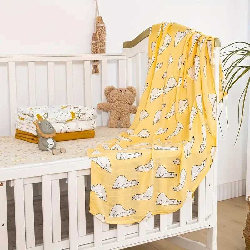 Baby Bath Towel 120x110cm Baby Muslin Swaddle Wrap Cotton Beach Shower Blanket Cute Soft Two Layer Gauze Infant Stroller Cover Y240815