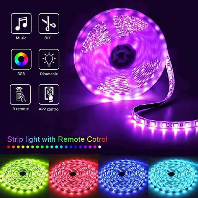 LED Strip Lights 1-5m 10m 15m 20m 30m Rgb Tape Neon Led Lights SMD5050 DC5v Led Lamp Music Sync Gaming Room Decoration Luces Led CL240815