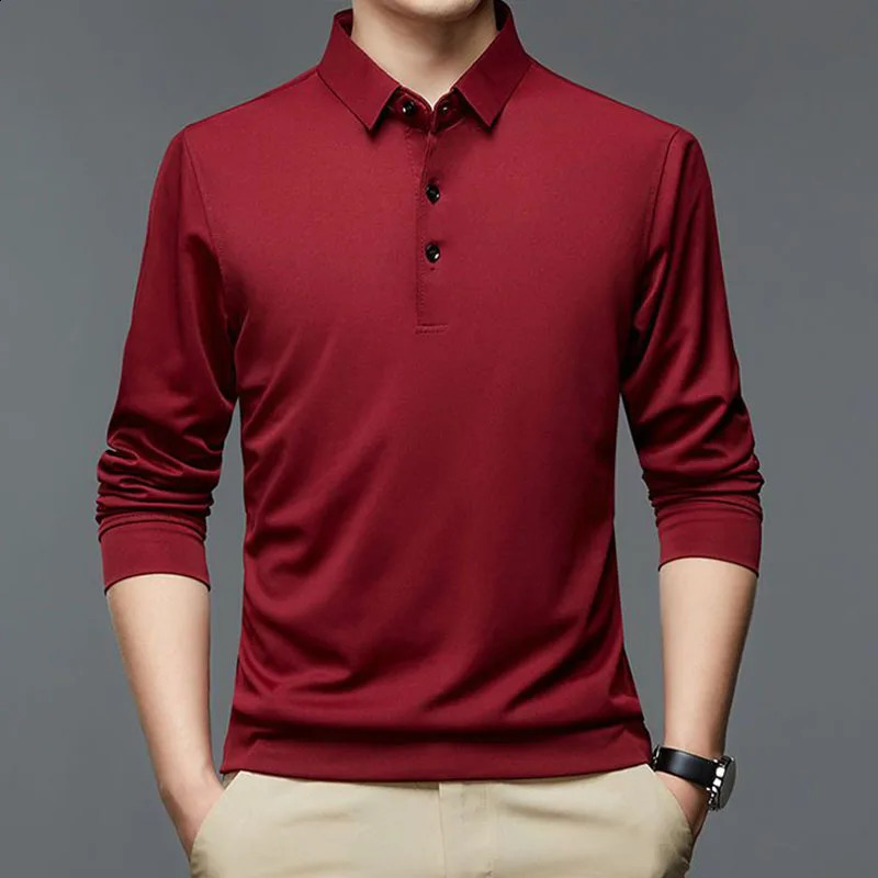 Fashion Men Business Solid Polo Shirts Spring Autumn Cotton Long Sleeve Button Lapel Male Clothing Loose Casual T-Shirt Tops 240809