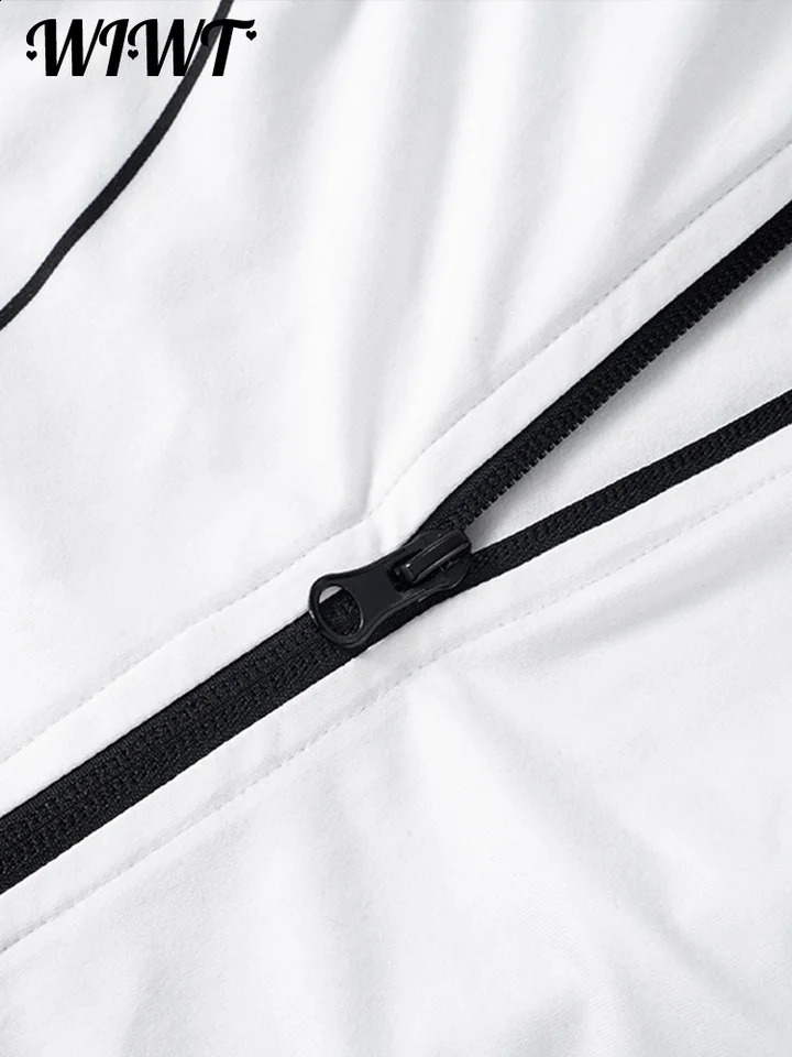Elegant Zipper Contrast A-line Dresses Women Slim Stand Collar Patchwork Sleeveless Mini Dress Summer Ladies Sterrtwear 240815