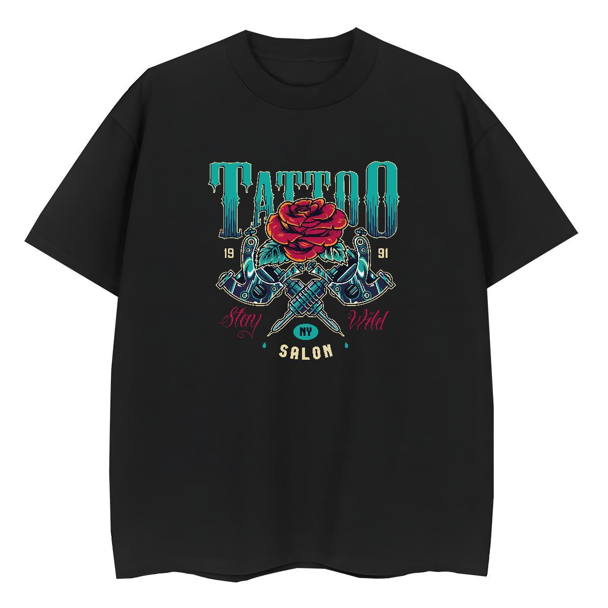Loose Fit Men Tshirts Daily Wear 230g Pure Cotton Floral Print Crew Neck Breathable tool T-Shirts New Designer Tops Shirt